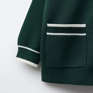 Cárdigan Casual para Hombre con Cuello en V, Cachemira Pura Cepillada, Tejido Liso con Diseño de Bolsillo con Botón y Parche, Estilo Ajustado - Product Image 2