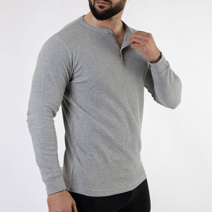 <b>Men's</b> Gray Waffle Knit Long Sleeve <b>Henley</b> <b>Shirt</b> Casual Regular Fit Pullover Top - Product Image 4