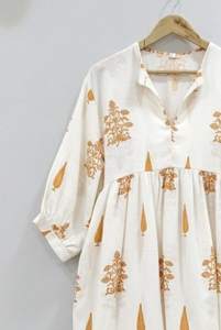 Vestido Túnica Midi Formal con Estampado Floral, 100% Algodón, Diseño Simple para Mujer |   Vestido Étnico Indio Bohemio - Product Image 2