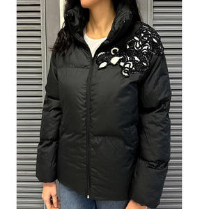Men's <b>Black</b> Puffer <b>Jacket</b> Stand Collar Zipper Closure <b>Sequin</b> Embroidery Windproof Winter Coat Casual Style - Product Image 6