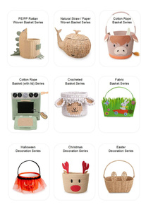 Cesta de Almacenamiento Decorativa de Jacinto de Agua Tejida a Mano con Diseño de Reno Navideño, Estilo de Dibujos Animados, para Regalos, Habitación Infantil, Sala de Estar - Product Image 4