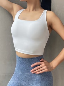 Crop top de sport à bretelles haute stabilité |   Camisole de fitness noire unie à dos ouvert |   Bralette de sport rembourrée de style sans couture - Product Image 6