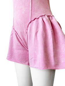 Mono de algodón rosa para mujer con cuello vuelto, manga corta, cintura alta, estilo casual de verano, largo por encima de la rodilla - Product Image 5