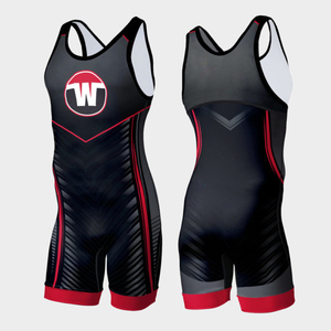 Traje de Lucha Libre Unisex sin Mangas, Compresión, Sublimación, Poliéster Ajustado, Diseño Rojo, Blanco y Azul - Product Image 2