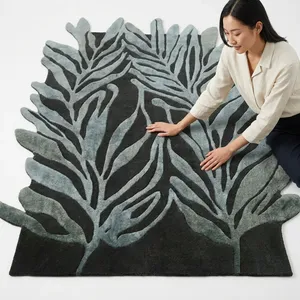 Tapis fait main en laine Krafterscustom Ht6, style abstrait, design floral moderne, lavable, pour salon - Product Image 1