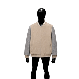 Chaqueta Universitaria Personalizada de Satén Beige, Chaqueta Deportiva de Lujo, Ropa de Calle Moderna, Ropa Deportiva Informal de Alta Calidad - Product Image 1