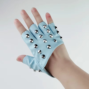 Mitaines en cuir véritable demi-doigts, style gothique punk rock, avec rivets, anti-boulochage, durables, pour hommes et femmes, toutes saisons - Product Image 4