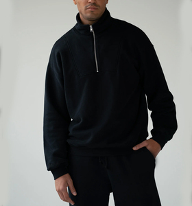 Sweat-shirt en molleton noir pour homme, col montant, coupe ample, pull d'hiver, broderie 3D, 100% coton - Product Image 3