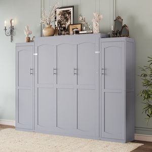 Multifunctional Full-Size Wooden Murphy <b>Bed</b> <b>with</b> 2 Wardrobe <b>Storage</b> Shelf Foldable <b>Platform</b> Bedframe by Gu - Product Image 3