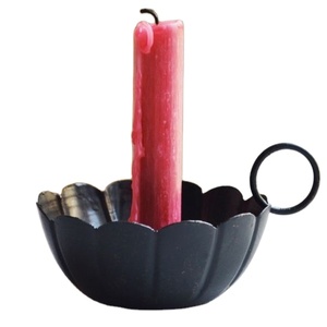 Tealight Shape Unique <b>Matte</b> Black <b>Table</b> Top Iron Metal Candle Holder With Round Hand Grip Holder - Product Image 1
