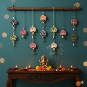 Décoration traditionnelle indienne pour festivals, guirlande murale en MDF écologique faite à la main avec motif Kamal en forme de lotus, pour anniversaire, mariage, porte - Product Image 1