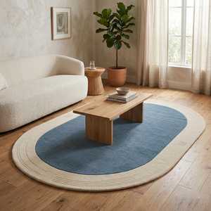 Tapis ovale artisanal 100 % laine, motif floral scandinave, à poils épais, antidérapant, écologique, tufté à la main, design moderne - Product Image 4