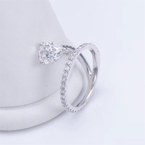 Women's Pear Cut Diamond Engagement Ring Pave Setting 925 Silver Prong Setting Romantic Style - Product Image 4