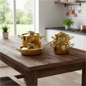 Premium Royal Gold Cooking <b>Pot</b> <b>Set</b> Decorative Hammered Texture Casserole with Pumpkin Knob Elegant Tableware for Wedding Holiday - Product Image 6