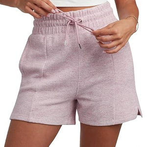 Shorts en molleton pour femme, bords bruts, délavage vintage, poches latérales, taille haute, cordon de serrage, coupe décontractée, tenue décontractée - Product Image 4