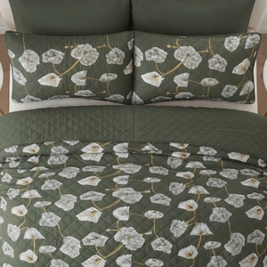 Juego de Cubrecama Olive Charm de 3 Piezas, Diseño Sólido con Pespunte en Diamante, Mezcla de Algodón T-150, Ropa de Cama para Toda Temporada, Uso Doméstico, Estilo Duradero - Product Image 4
