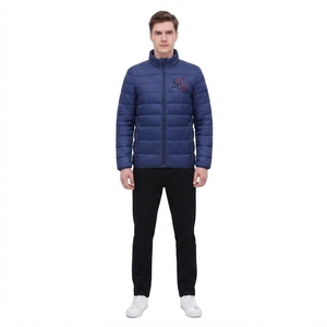 Chaqueta Acolchada Azul Marino para Hombre, con Bordado Frontal, Cuello Alto, Cierre de Cremallera, Resistente al Viento, Informal, para Invierno, Corte Regular - Product Image 1