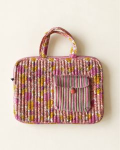 Sac pour ordinateur portable léger et doux à imprimé floral avec poche rayée et poignée matelassée pour une protection décontractée - Product Image 1