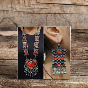 Collier long multicolore afghan Kuchi Meenakari Work Designer Party Wear avec boucles d'oreilles pour femmes et filles Colliers Boho uniques - Product Image 1