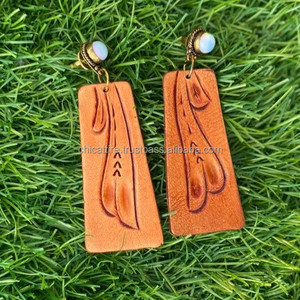 ผู้หญิงตะวันตกทำด้วยมือแกะสลักหนังต่างหูหยดน้ำตาอินเทรนด์น่ารักเครื่องประดับแฟชั่นหนัง - Product Image 3