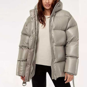 Premium Shiny Glossy Puffer Jacket Winter Glossy Puffer Jacket Waterproof Duck Down Full Zip Lightweight Outerwear Custom Logo - Product Image 4
