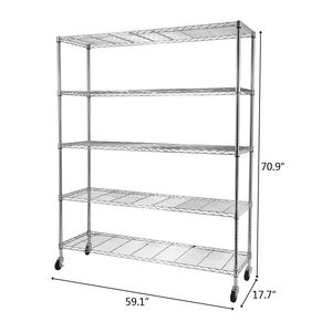 Scaffali da garage cromati a 5 livelli NSF per carichi pesanti con ruote e rivestimenti per scaffali, ideali per cucina e altro ancora - Product Image 5