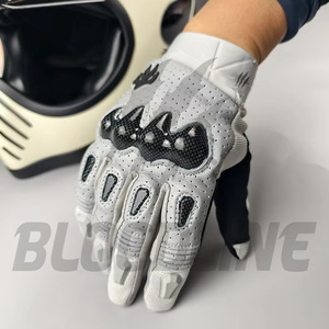 White Leather Motorbike <b>Gloves</b> Wrist Length Breathable Sporty Style for Spring Summer Sports Use - Product Image 2