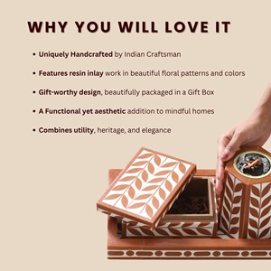 Ensemble d'encens indien artistique en résine Bakhoor avec support à encens durable et plateau multifonction - Couleur marron - Product Image 3