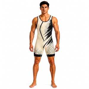 Men's Wrestling Singlet Sublimation Print Fitted Spandex Polyester Stretch Breathable Lightweight Adult Size - Product Image 1