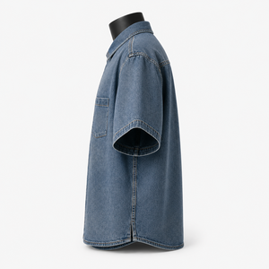 Camisa de Algodón para Hombre, Estilo Casual, Manga Corta, Tela Denim Sólida, Transpirable, Ecológica, ODM, Otoño - Product Image 4