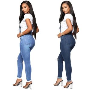 Ensemble deux pièces tendance pour femme : salopette en jean boutonnée et haut en coton délavé de haute qualité – Livraison directe - Product Image 6