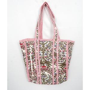 Sac fourre-tout bohème en velours à motifs floraux, bordure rouge, doublure en coton, petit format, idéal pour la plage, artisanat indien en blocs de bois du Rajasthan, pour le quotidien - Product Image 6