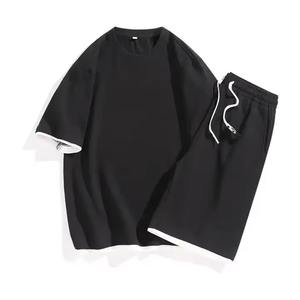 Summer Men Casual Shorts <b>Sets</b> Short Sleeve T Shirt Shorts Chest Pocket Breathable Tracksuit <b>Set</b> Men's 2 Pieces Cotton <b>Twin</b> <b>Set</b> - Product Image 1