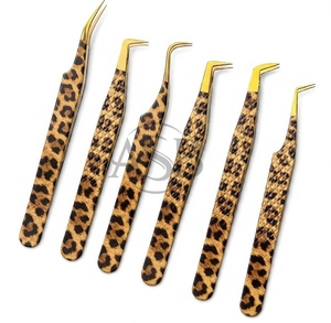 Pince à cils en acier inoxydable à imprimé léopard, avec logo personnalisé, pointe dorée, pour extensions de cils - Product Image 2