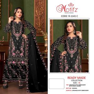 Premium à la mode et élégant indien Khatli travail Organza Shalwar Kameez ensemble brodé Dupatta pour les occasions de fête d'hiver séchage rapide - Product Image 3