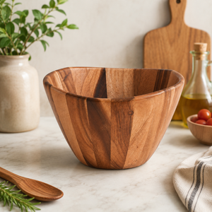 <b>Large</b> <b>Wooden</b> Salad Serving <b>Bowl</b> With Serving Spoons – Rustic Handmade <b>Wooden</b> Salad <b>Bowl</b> For Dining Table - Product Image 1