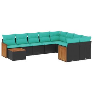 Ensemble de canapés de patio en polyrotin noir, 10 pièces, avec coussins, ensembles de jardin - Product Image 2
