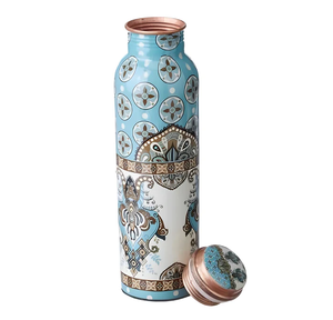 Botella de Agua de Cobre Hecha a Mano en India, con Diseño Deportivo Floral Impreso, para Beber - Product Image 2