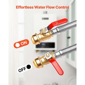 Valvola a sfera 3/4'' FIP x 3/4'' PTC in acciaio inossidabile, kit connettore per scaldabagno con valvola a innesto rapido, tubi flessibili per impianti idraulici - Product Image 4