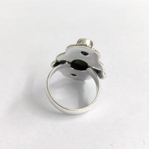 แหวนเงินแท้ 925 ประดับพลอยสีฟ้าอมเขียวและสีแดงปะการัง สไตล์โบฮีเมียนคลาสสิก เหมาะสำหรับงานแต่งงาน งานครบรอบ และงานปาร์ตี้ - Product Image 4