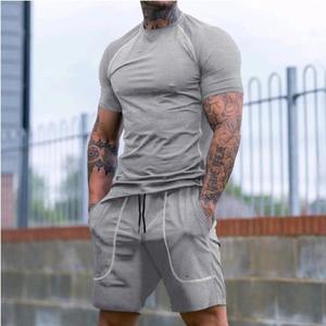 Ensemble de sport d'été 2 pièces pour homme – Vêtements respirants à séchage rapide et ajustés pour l'entraînement – Motif uni - Product Image 2