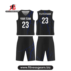 Conjunto de Uniforme de Baloncesto Personalizado Azul Sublimado con Cuello en V Sin Mangas Unisex para Adultos Transpirable de Malla - Product Image 2