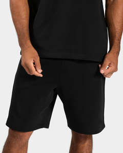 Camiseta y pantalones cortos negros extragrandes para hombre con ribete, diseño de logotipo personalizado OEM, 100% algodón transpirable, para gimnasio y ropa urbana. - Product Image 6