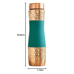 Half Hammered Half Green Color Silk Finish <b>Copper</b> Water <b>Bottle</b> Handmade Pure <b>Copper</b> <b>Drinking</b> <b>Bottle</b> For Daily Hydration - Product Image 2