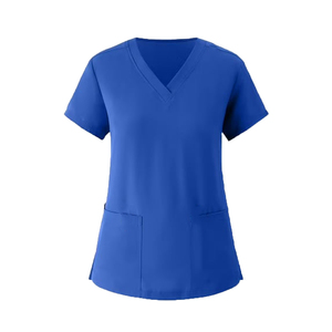 Blusas de Trabajo con Cuello en V para Mujer, Azul Oscuro, Poliéster, Uniformes de Hospital, Diseño y Color Personalizados - Product Image 1