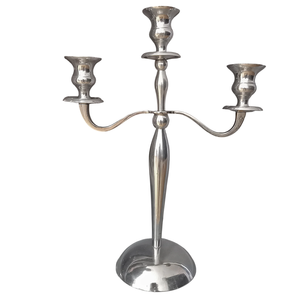 Sleek & Shiny 20cm Silver Chrome Metal Candelabra - 3-Flame Elegant <b>Small</b> <b>Candle</b> Stand for Banquet Tables & Special Occasions - Product Image 1
