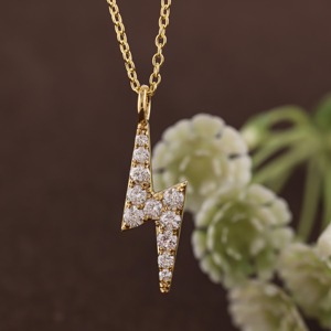 Diamond Lightning Thunderbolt <b>Pendant</b> Necklace 10K 14K 18K <b>Solid</b> <b>Gold</b> or 925 Silver Dainty Minimalist Jewelry Gift for Women's - Product Image 1