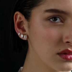 Diamond <b>Stud</b> <b>Earrings</b> 14k 18k Solid Gold Prong <b>Set</b> Push Back Sparkling Emerald Cut Lab Grown Solitaire Jewelry Pair OEM Supplier - Product Image 4