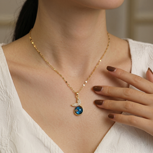 Gold Plated Stainless Steel Geometric Planet Pendant Necklace with Opal Space <strong>Star</strong> <strong>Design</strong> for Women - Product Image 3