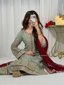 Ensemble de robe de mariée indienne pakistanaise élégante en georgette brodée, tenue traditionnelle pour femmes, longueur au sol, toutes saisons, coupe classique - Product Image 5